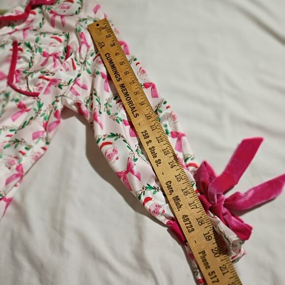 Christmas Shorty Set Santa Pink Bows Silky Soft Look Unworn 3/4-Ruffled-Sleeves - Picture 9 of 11